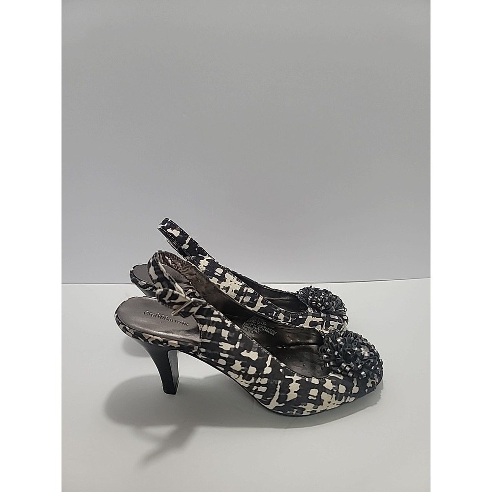 Croft & Barrow Sling Back Size 8 Bow Black/White Chunky Retro Women Kitten Heel - Picture 3 of 8